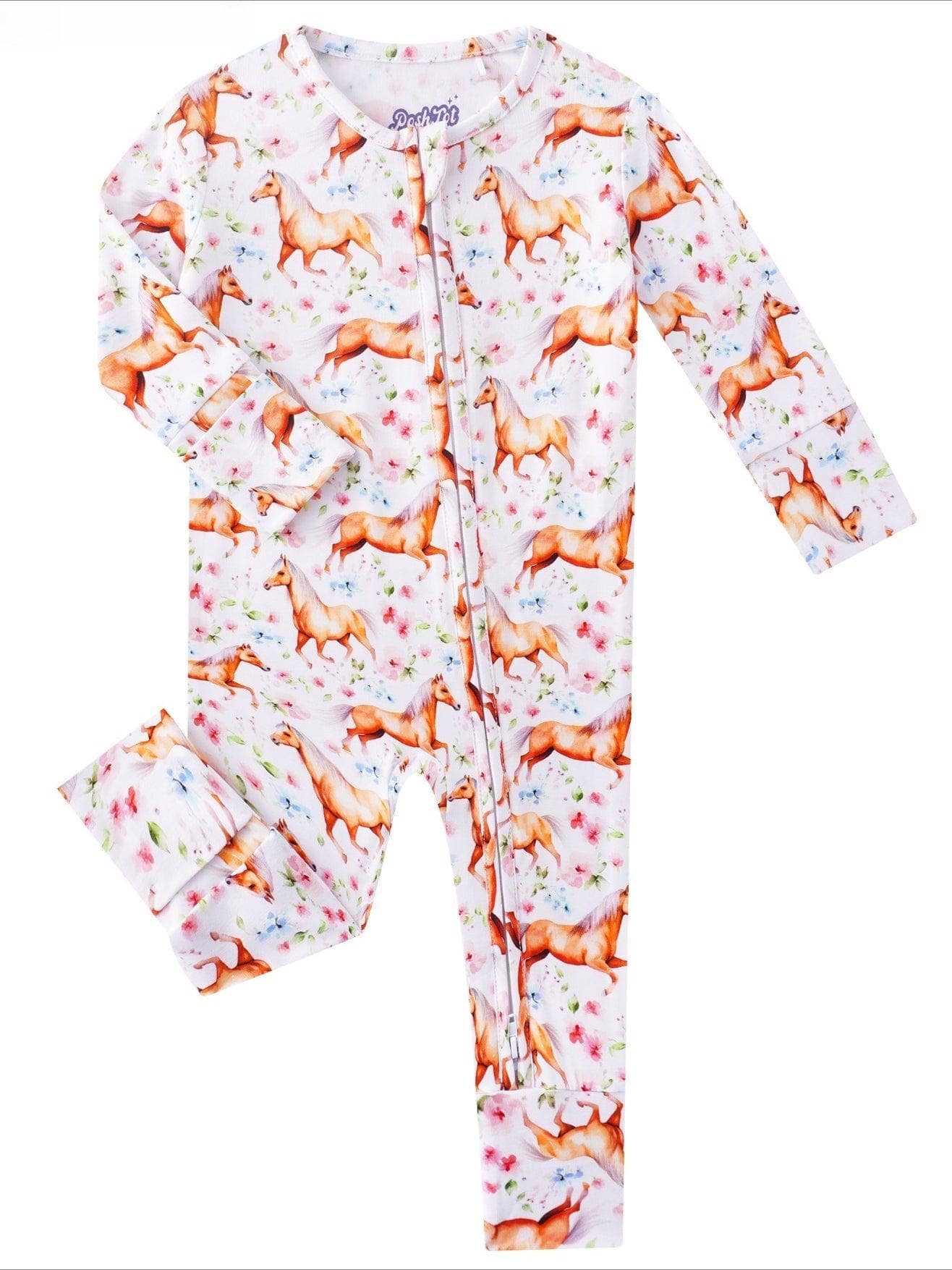 PoshTOT Horse Bamboo Baby Convertible Zippy Romper