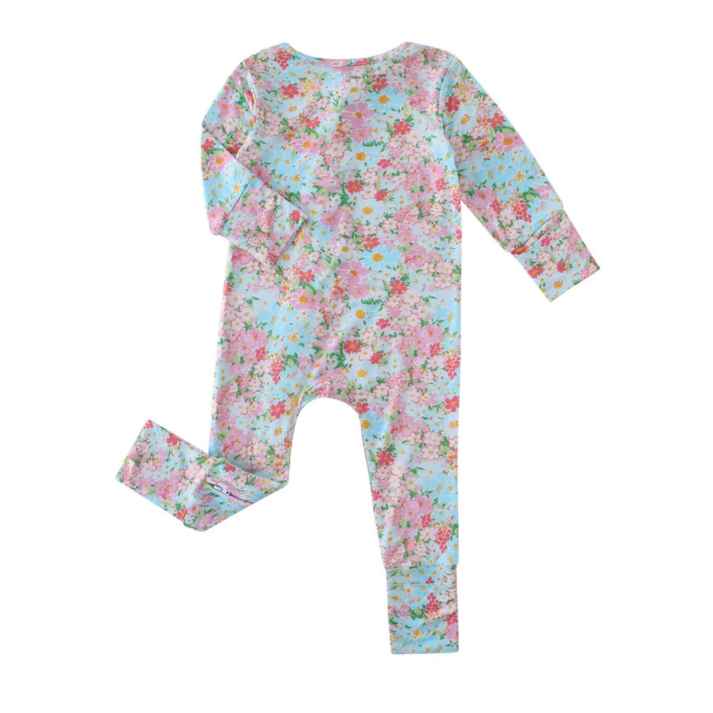 PoshTOT Spring Floral Bamboo Baby Convertible Zippy Romper