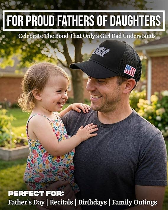 5 Panel 3D Embroidery Trucker Hat: Girl Dad (Black)