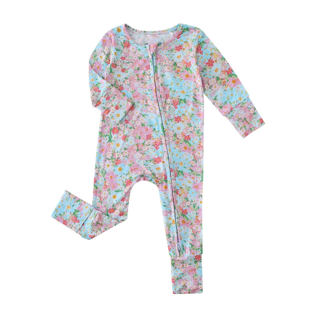 PoshTOT Spring Floral Bamboo Baby Convertible Zippy Romper