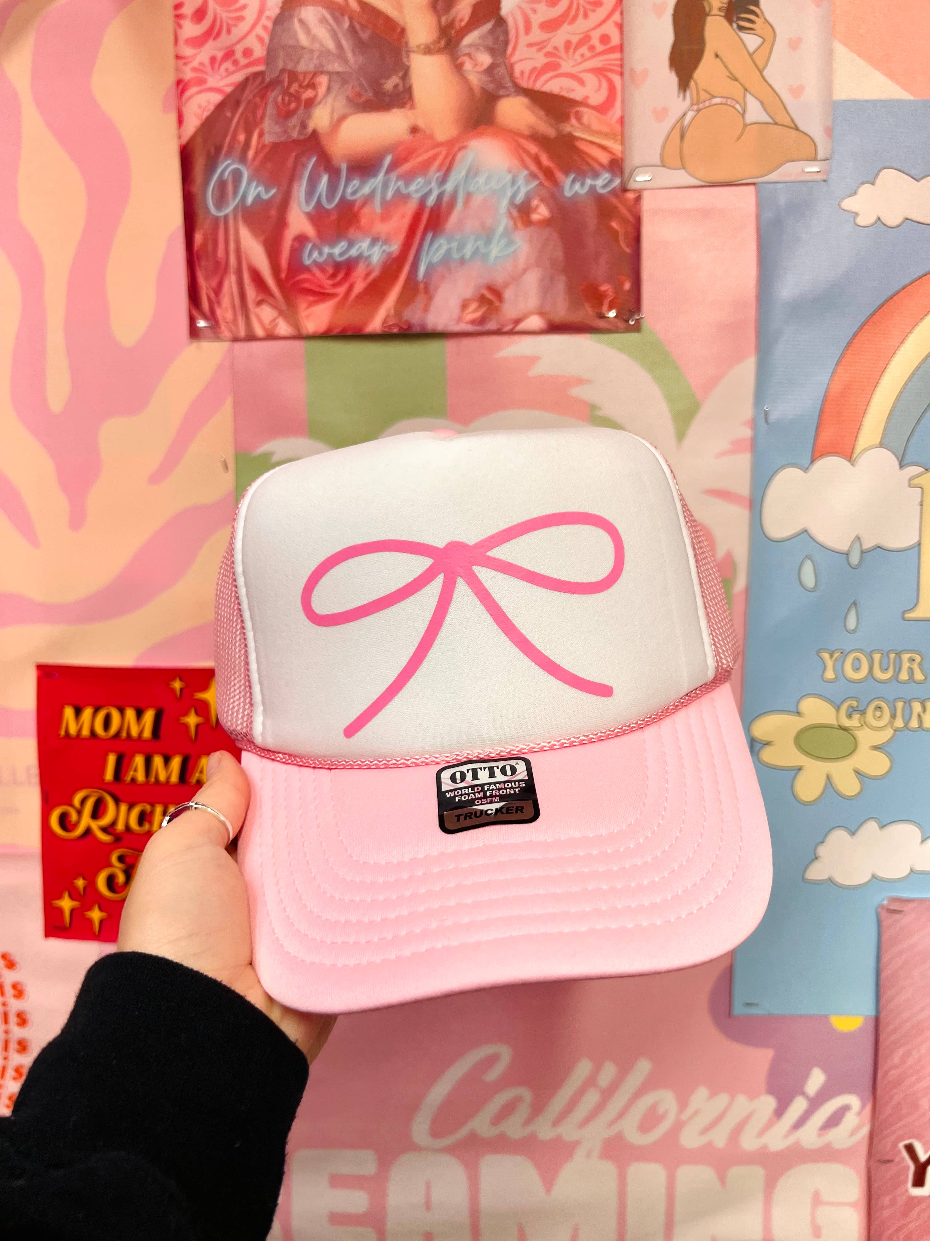 Pink Simple Bow - Pink with White Trucker Hat 