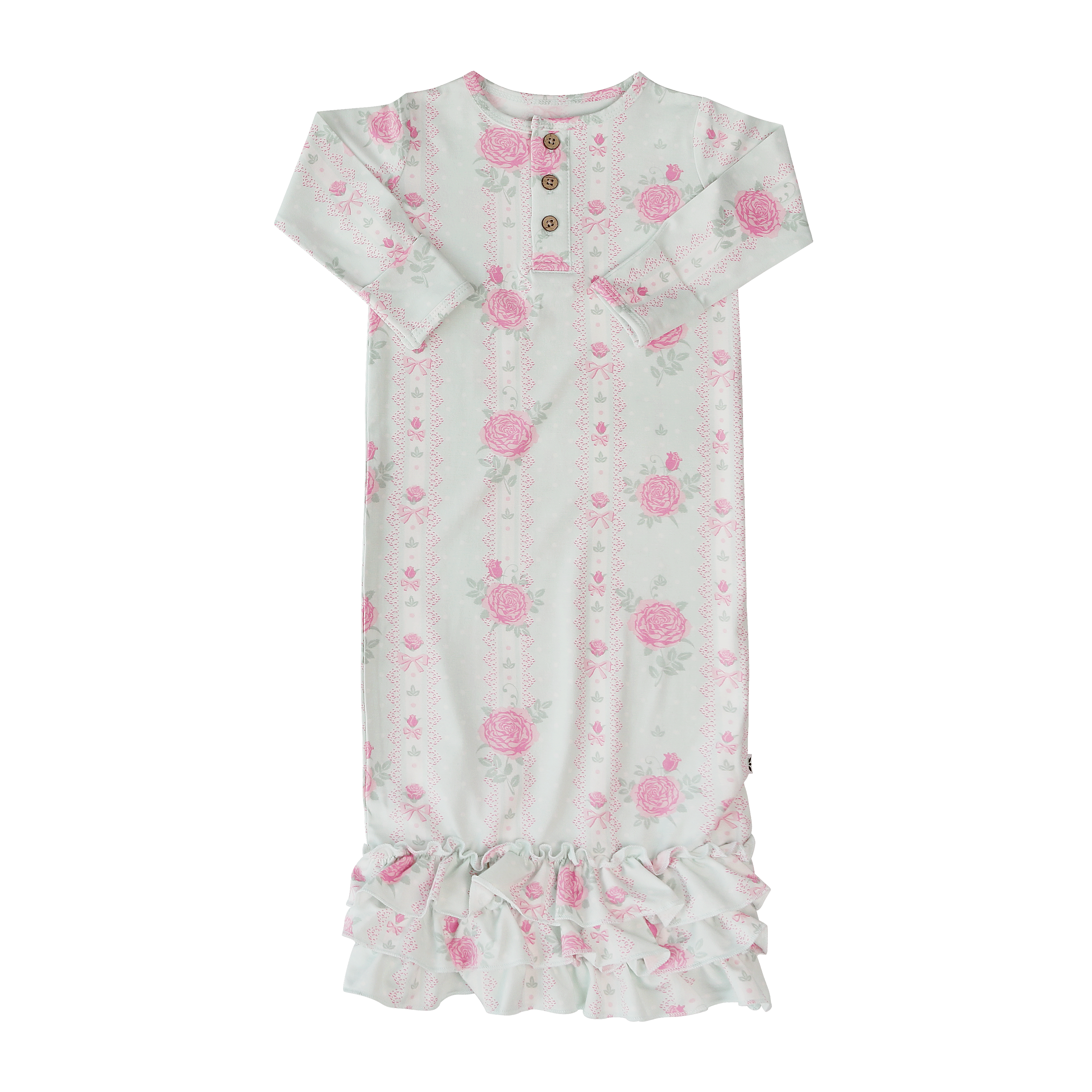 Sweet Bamboo Ruffle Receiving Gown - Roses and Lace