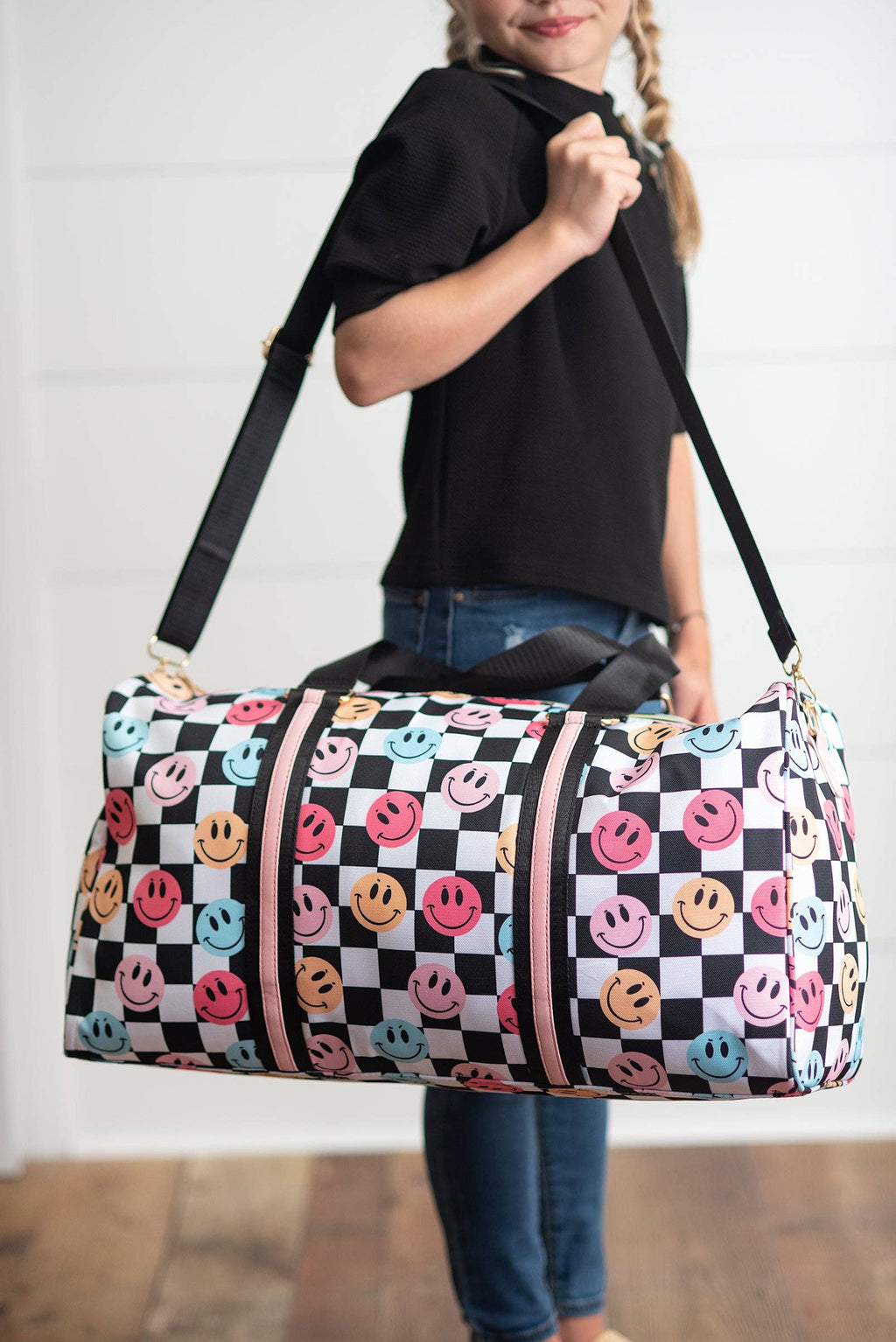 Kids Smiley Face Checkered Weekender Dance Travel Bag