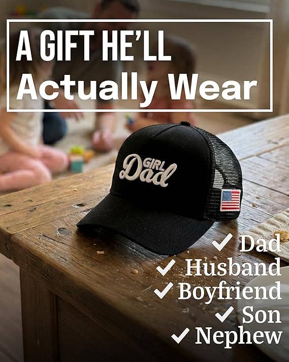 5 Panel 3D Embroidery Trucker Hat: Girl Dad (Black)