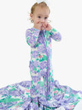 SoftSnooze™ Baby Girls Bamboo Viscose Purple Hydrangea Garden Footed Ruffle One Piece Pajama