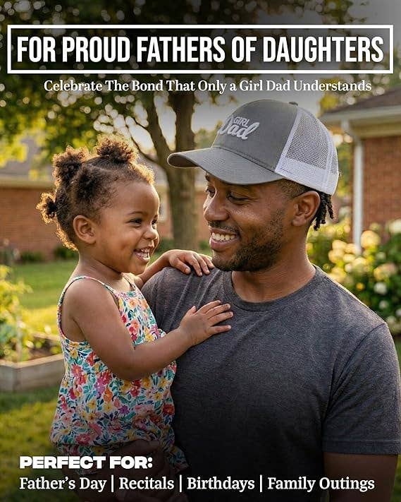 5 Panel  3D Embroidery Trucker Hat: Girl Dad (Grey)