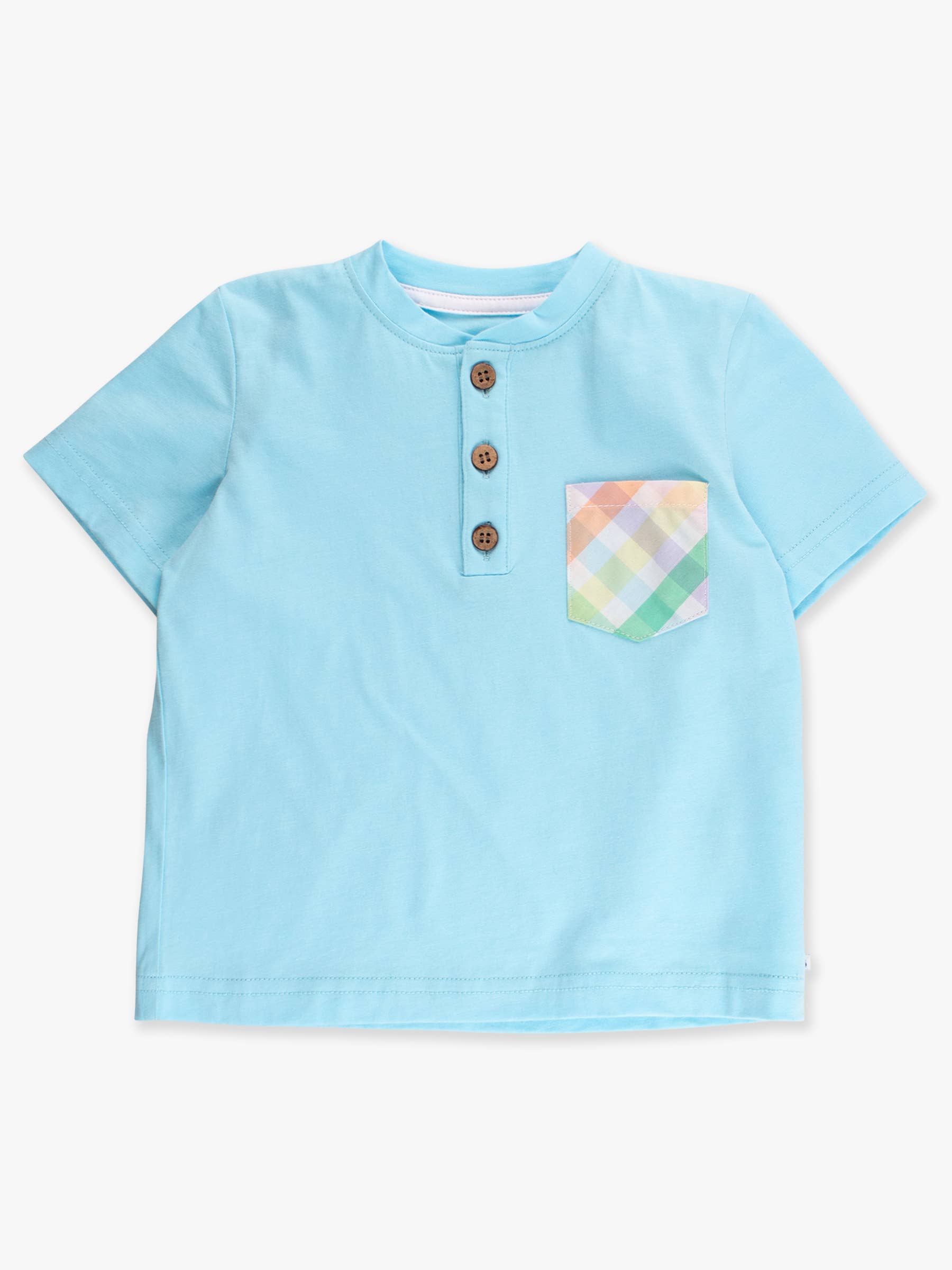 Boys Poppy Rainbow Plaid Pocket Henley Shirt & Pull-on Short Set