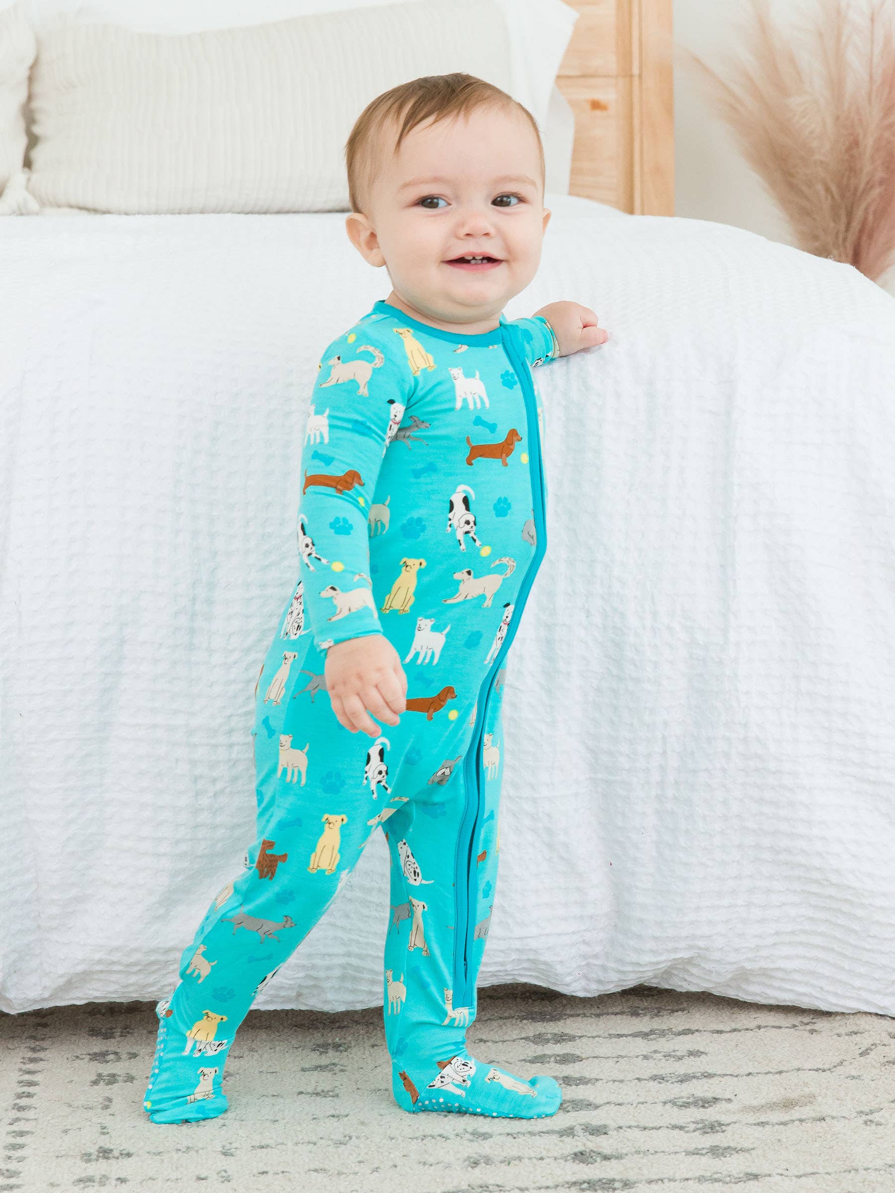 SoftSnooze™ Baby Boys Bamboo Viscose Puppy Playtime Footed One Piece Pajama