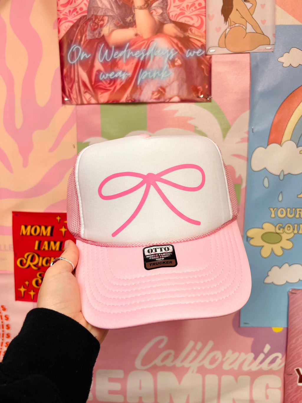 Pink Simple Bow - Pink with White Trucker Hat 