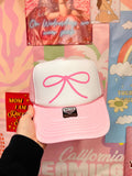 Pink Simple Bow - Pink with White Trucker Hat 
