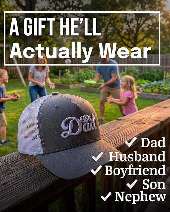5 Panel  3D Embroidery Trucker Hat: Girl Dad (Grey)