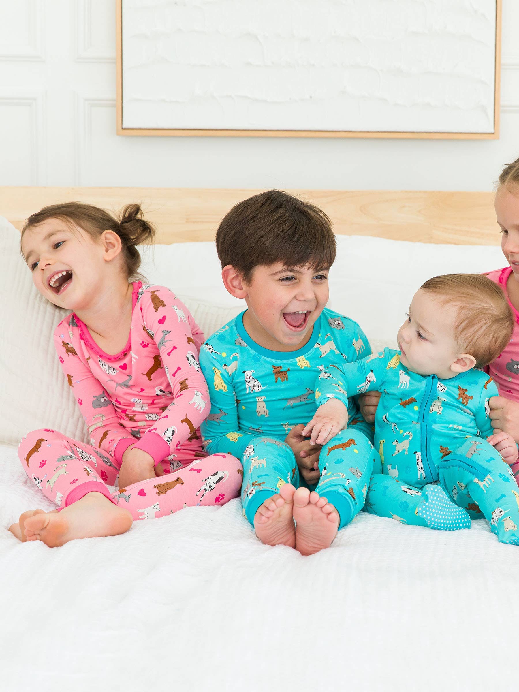 SoftSnooze™ Toddler Girls Bamboo Viscose Pink Puppy Playtime Ruffle Long Sleeve Pajama Set with Signature Rear Ruffles