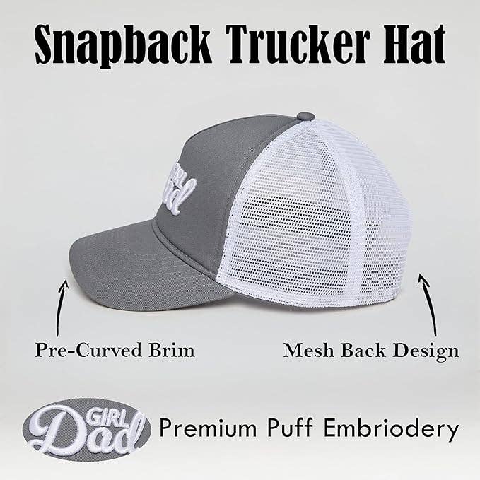 5 Panel  3D Embroidery Trucker Hat: Girl Dad (Grey)