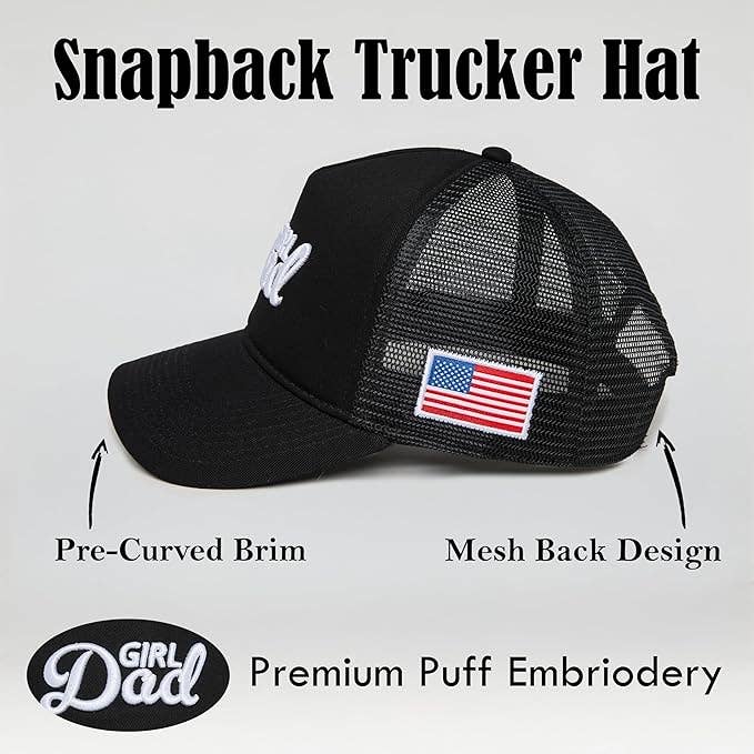 5 Panel 3D Embroidery Trucker Hat: Girl Dad (Black)