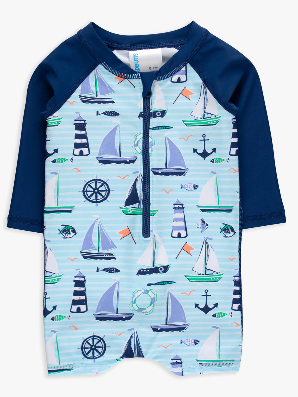 Baby Boys Blue Sweet Sails Long Sleeve One Piece Rash Guard Swimsuit