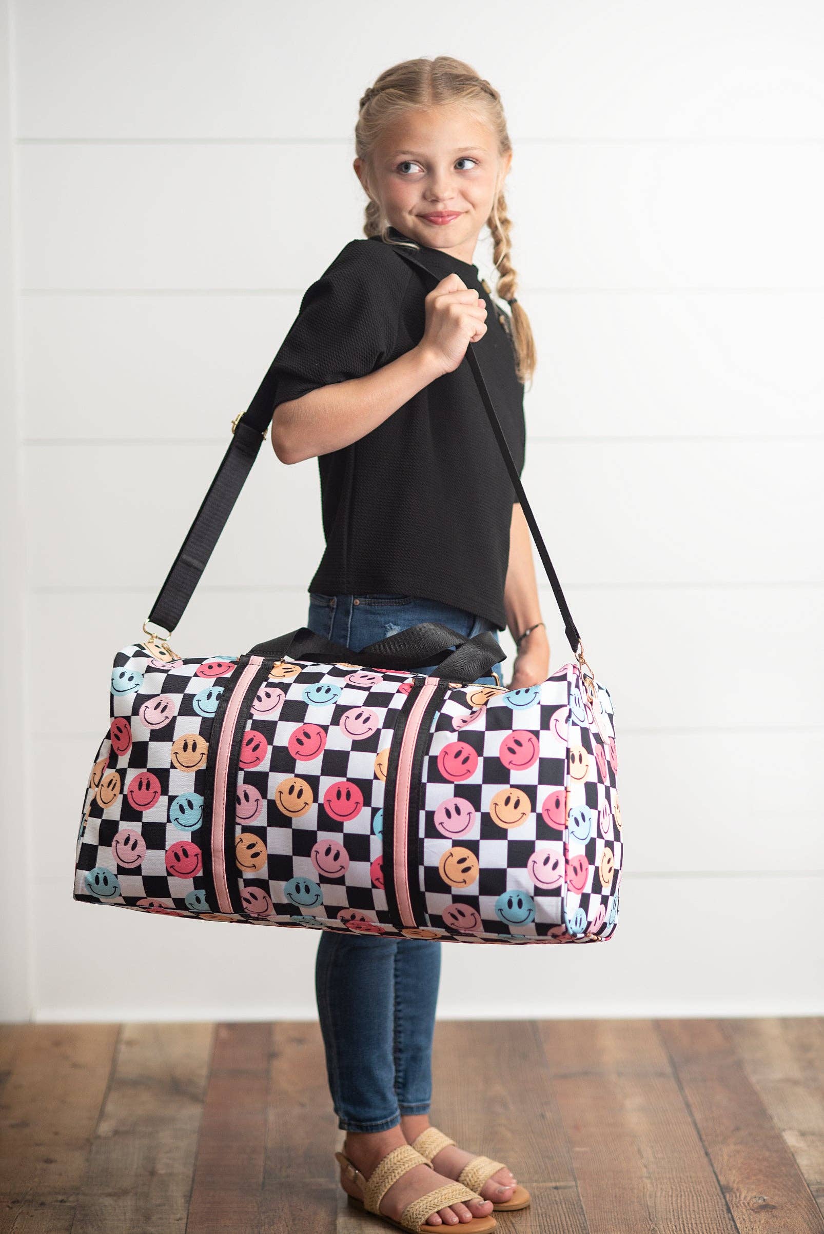 Kids Smiley Face Checkered Weekender Dance Travel Bag
