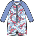 Baby Boys Blue Lobster Lagoon Long Sleeve One Piece Rash Guard Swimsuit