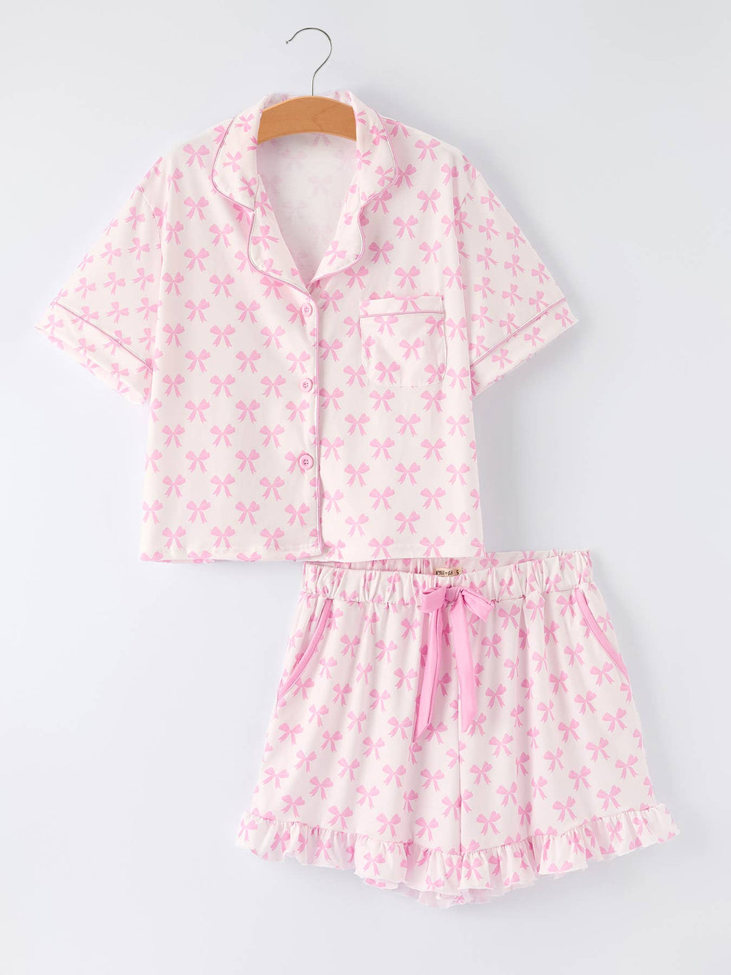Mommy & Me Pink Bow Print Ruffle Pajama Set