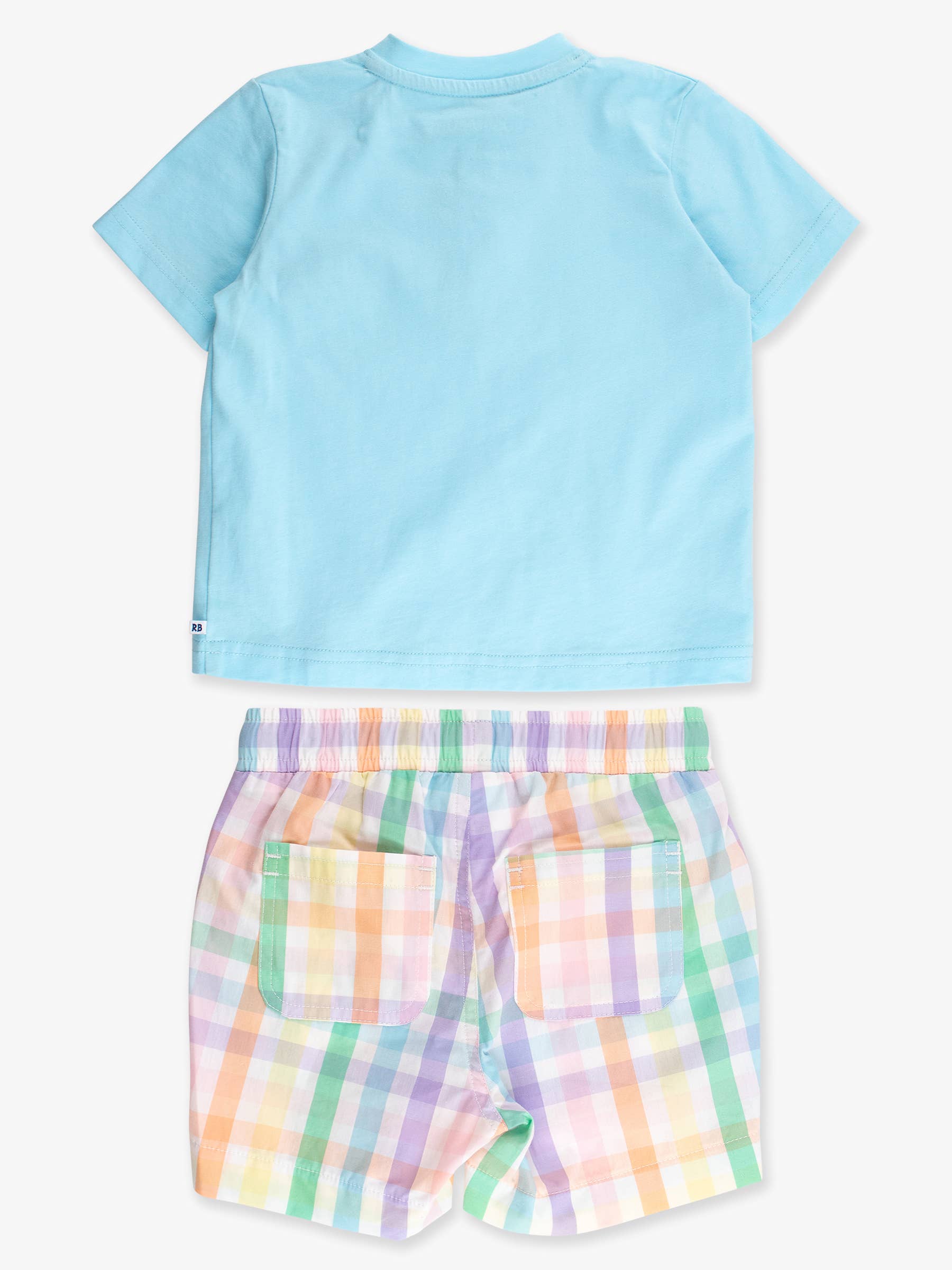 Boys Poppy Rainbow Plaid Pocket Henley Shirt & Pull-on Short Set