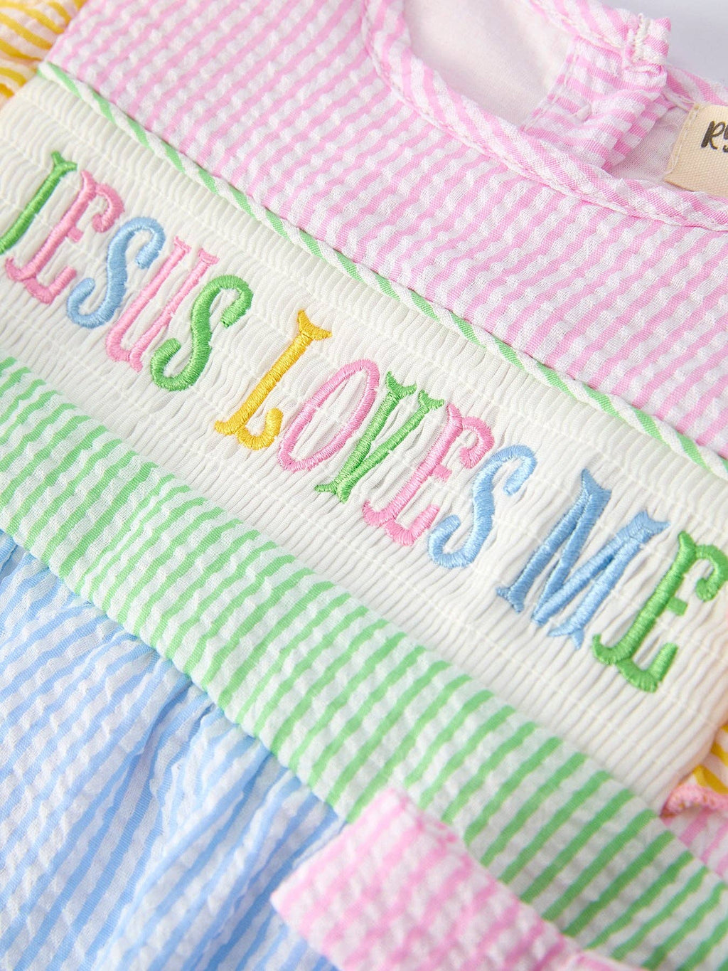 "Jesus Loves Me "Embroidered Baby Girls Romper